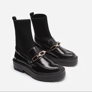 ZARA Low Heel Sock Style Loafer Ankle Boots Size 6.5